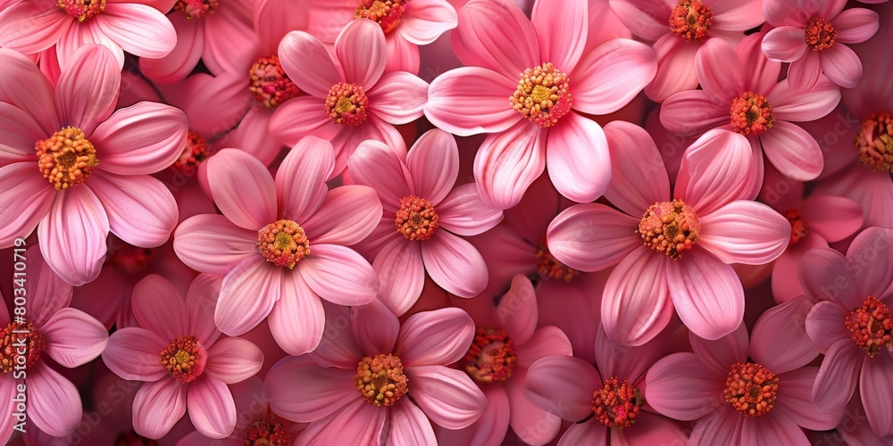 Large Group of Pink Flowers With Red Centers Large Group of Pink Flowers With Red Centers