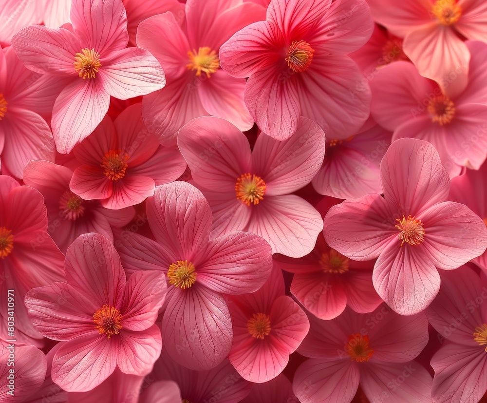 Cluster of Pink Flowers With Yellow Centers Cluster of Pink Flowers With Yellow Centers