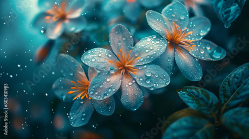 A close up of a flower with droplets of water on it