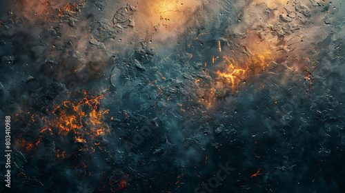 A dark and fiery background with a few small flames © ART IS AN EXPLOSION.