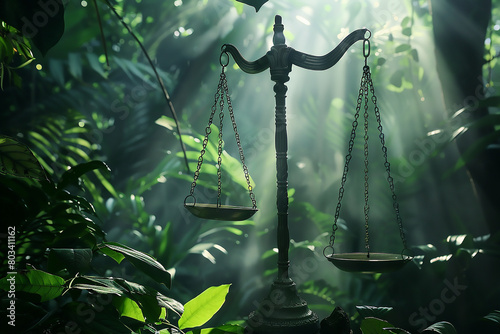icon scales on the nature background in The concept of business corporate and industry. law world for environmental regulation. sustainable environment concept photo
