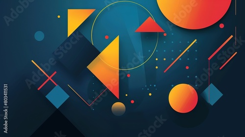 creative colorful geometric shape triangle circle dot and line, minimal modern trend design elements abstract background, banner , flyers design, Generative Ai
