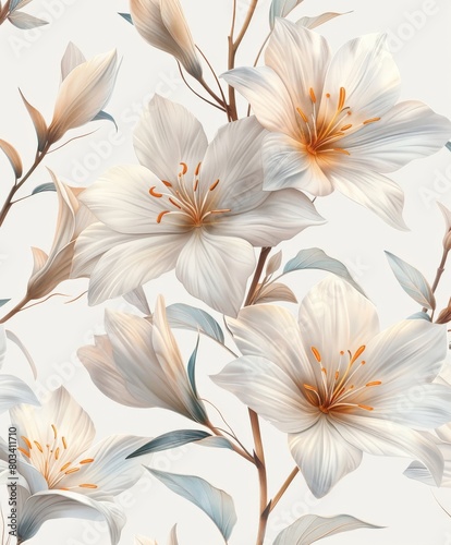 White Flowers Blooming on White Canvas