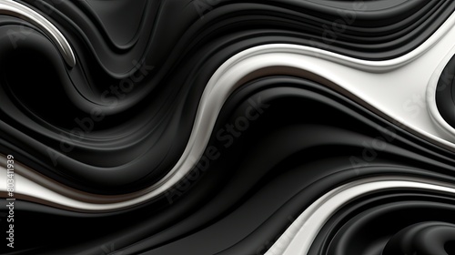 The beautiful black and white wavy fabric. Smooth elegant silk with folds in full screen. Delicate cloth. Abstract background. Illustration for banner, cover, brochure or presentation.