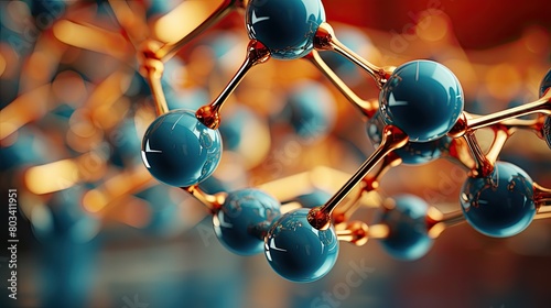 Complex molecular structure with spherical particles. Futuristic technology style. Illustration for banner, poster, cover, brochure or presentation. photo
