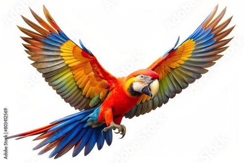 Beautiful flying parrot isolated on white background