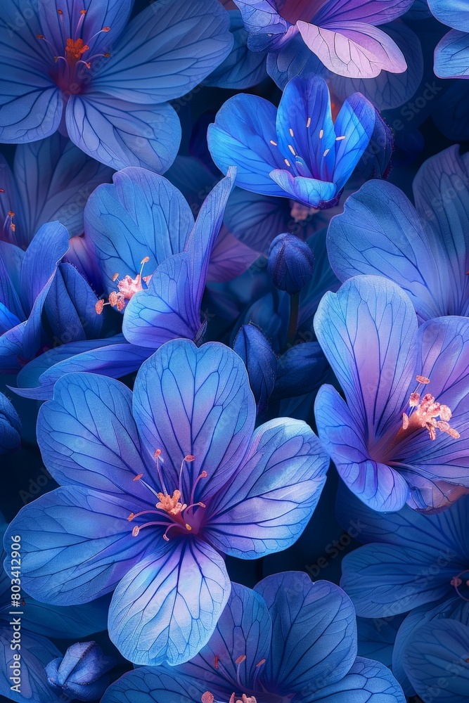 Cluster of Blue Flowers With Purple Centers