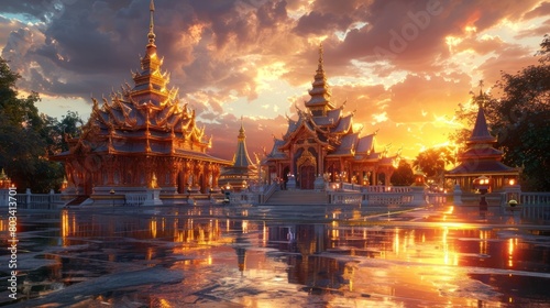 Golden Chedi of Wat Phra That Si Chom Thong Illuminated by a Vibrant D Rendered Sunlight photo