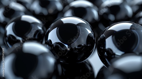 A group of shiny black balls are arranged in a circle, AI photo