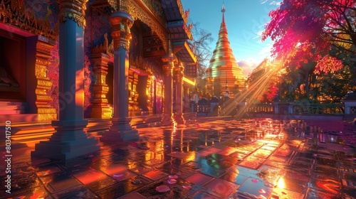 Golden Chedi of Chiang Mais Wat Phra That Si Chom Thong Basks in Radiant D Sunlight