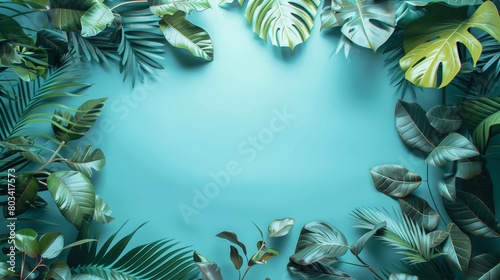 A green leafy background with a large green leaf in the center