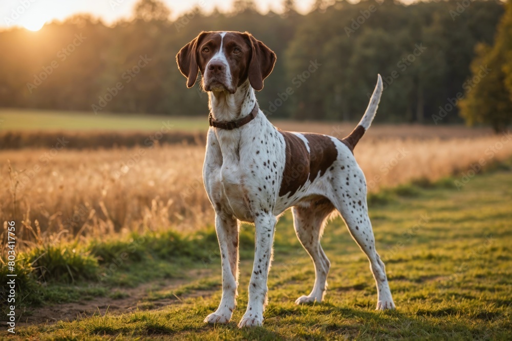 full body of Pointer dog on blurred countryside background, copy space full body of Pointer dog on blurred countryside background, copy space