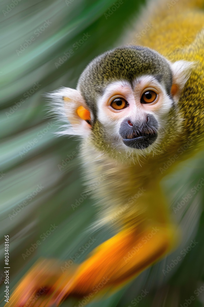 Obraz premium A close up shot of a monkey perched on a tree branch, showcasing its features and surroundings