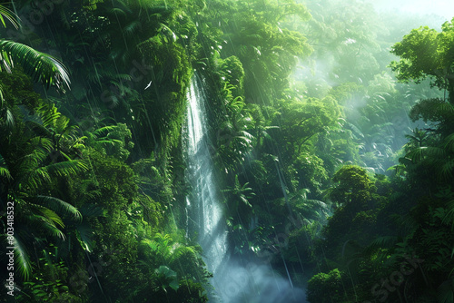 A cascading waterfall hidden deep within a dense jungle © colors