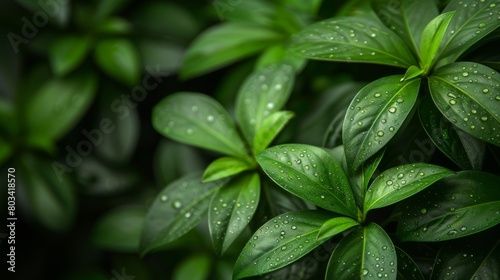 A close up of a green plant with water droplets on it, AI