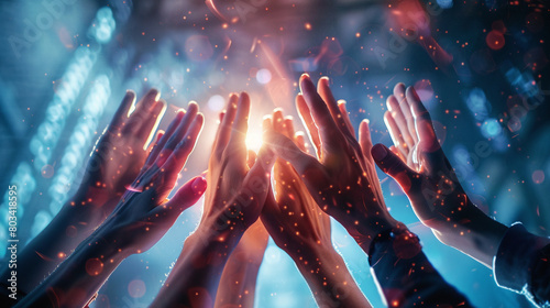 hands giving high five as symbol for success in team work photo