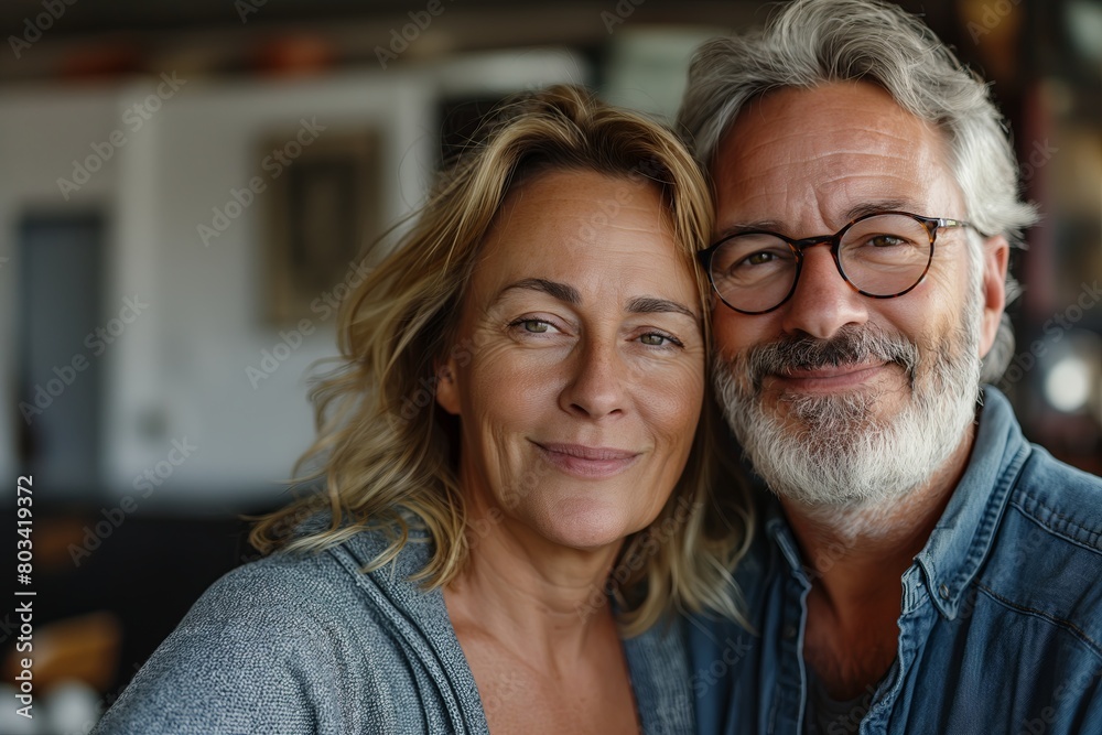 Happy middle-aged couple smiling with joy