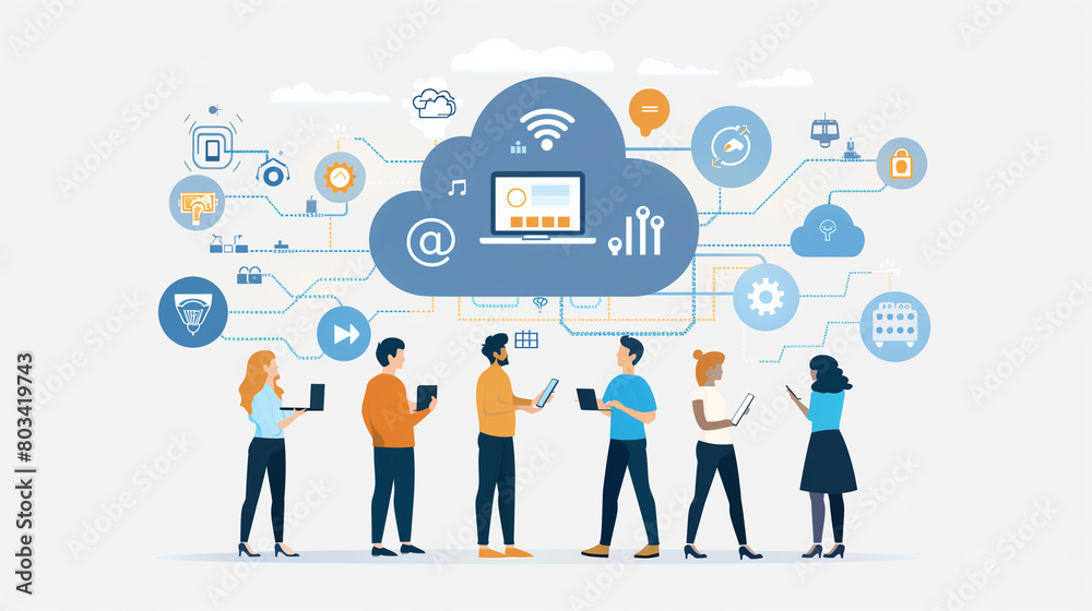 A Business Communication Themed Picture: Digitalization, Cybersecurity, Cloud Computing, Web Service, SAAS, IT A Business Communication Themed Picture: Digitalization, Cybersecurity, Cloud Computing, Web Service, SAAS, IT