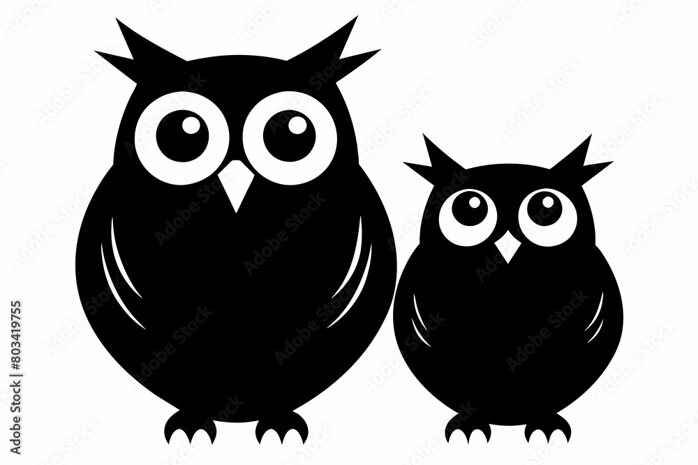 Two owl silhouette on white background