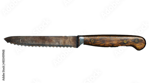 A vintage bread knife with serrated edge isolated on transparent background  photo