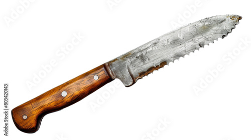 A vintage bread knife with serrated edge isolated on transparent background  photo
