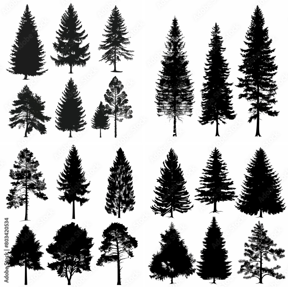 black tree silhouette set pure badge eco outline recreation breath emblem label protection graphic pine trunk woodland black tree silhouette set pure badge eco outline recreation breath emblem label protection graphic pine trunk woodland