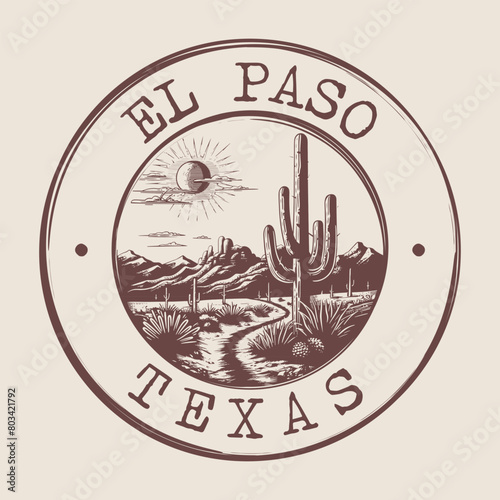 El Paso, Texas Stamp City Postmark. Silhouette Postal Passport. Round Vector Icon. Vintage Postage Design.	
