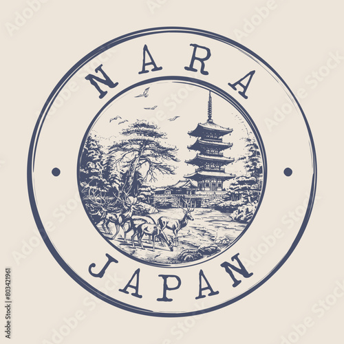 Nara  Japan Stamp City Postmark. Silhouette Postal Passport. Round Vector Icon. Vintage Postage Design.  
