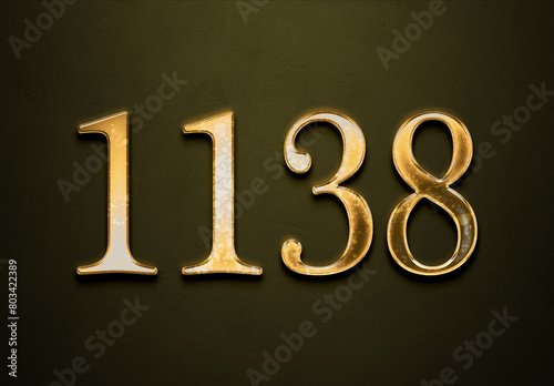 Old gold effect of 1138 number with 3D glossy style Mockup. 