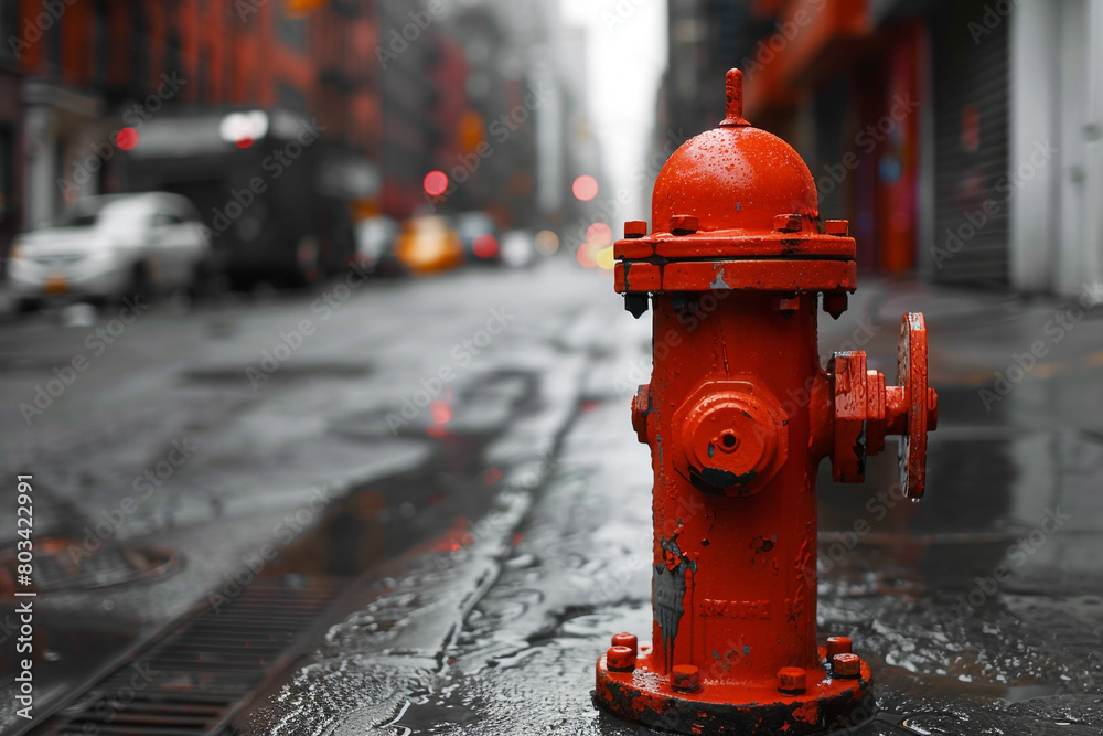 A bright red fire hydrant standing on a quiet city street. A bright red fire hydrant standing on a quiet city street.