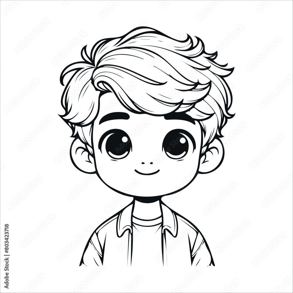 Cute boy vector black and white cartoon character design collection. White background. Cute boy vector black and white cartoon character design collection. White background.