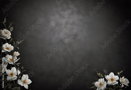white flowers on black background for obituary notice, funeral announcement, necrology