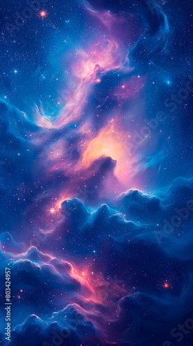 Artistic Cosmic Nebula in Blue, Purple, and Pink