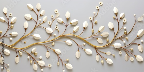 Abstract pearl flower tree branch with leaf and jewel deocration. Fashion elegant romantic template art © Graphic Warrior