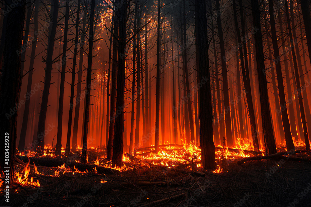 Obraz premium A blazing inferno illuminates the forest