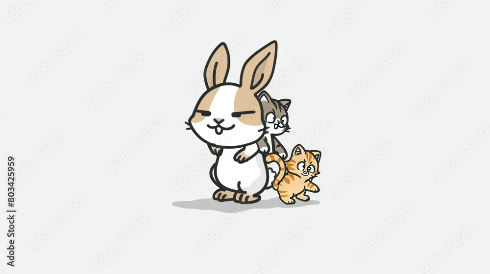 Obraz premium A white-background drawing of a cat and a bunny with the cat positioned behind the bunny