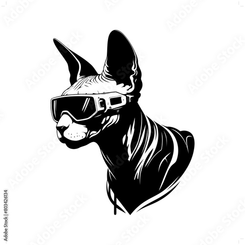 Sphynx cat silhouette in animal cyberpunk, modern futuristic illustration