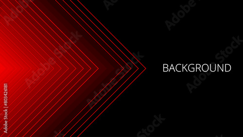Black abstract background with red triangular pattern, modern geometric texture, diagonal rays and angles