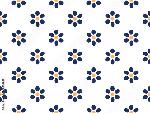 Cute small blue flowers pattern doodle shapes motif continuous white background modern geometric ornament. Colorful decoration ditsy floral fabric design. Elegant textile swatch all over print block.