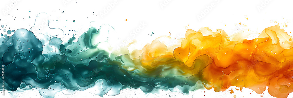 Green and yellow watercolor blotch pattern on transparent background.