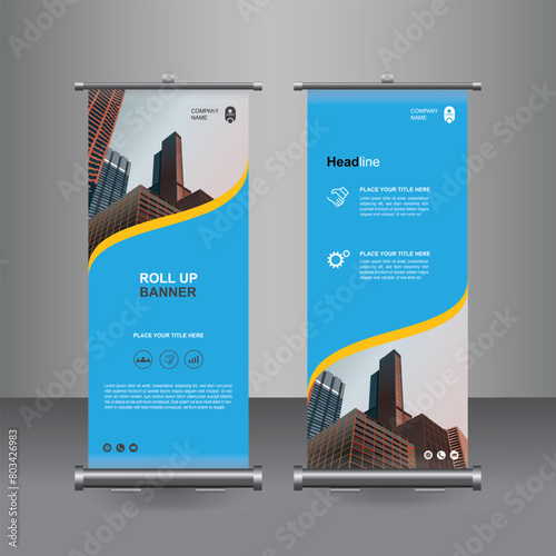Vertical Business Roll Up  Banner Design, Signboard Advertising Brochure Flyer Template Vector X-banner and Street Business Flag of Convenience, Layout Background.