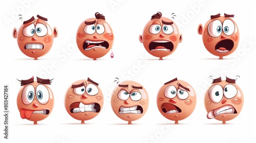 A collection of eight cartoon faces showing various exaggerated facial expressions.