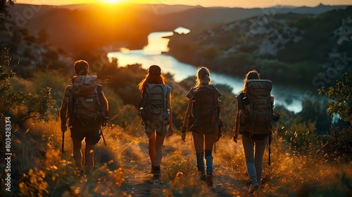 Golden Hour Hike with Friends in Nature photo