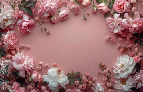 Pink Background With Pink and White Flowers © yganko