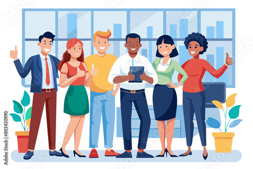 Young business people meeting office portrait diversity teamwork group connection success thumb up unity senior mature colleague together modern flat design simple vector illustration isolated