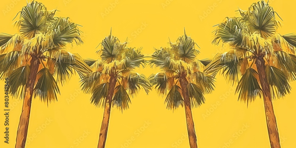 Golden Oasis: Kitan Palm Trees Under a Vibrant Sun