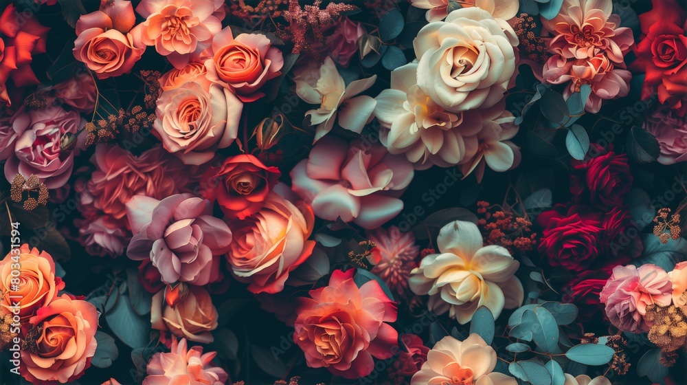 Fototapeta premium A seamless floral wallpaper pattern in vintage style, providing a charming backdrop with a subtle tonal effect.