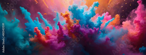Enter a realm of wonder  neon smoke and Holi paint collide in a burst of vibrant energy  crafting an abstract and psychedelic pastel light background reminiscent of a dream.