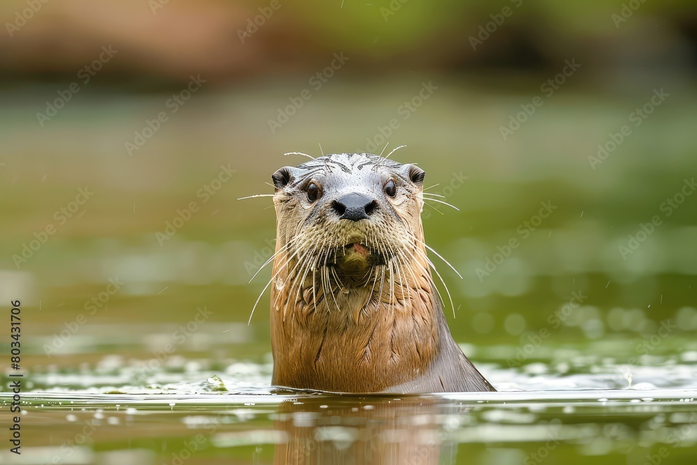 A river otter (lutra lutra) in the forest near the river, water animal in the nature habitat. A river otter (lutra lutra) in the forest near the river, water animal in the nature habitat.