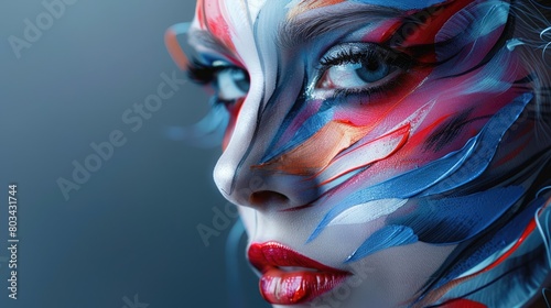 Close up of avant-garde creative and experimental makeup of a beautiful woman